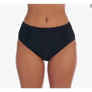 La Blanca Island Goddess Side Shirred High Waist Bikini Bottom Black NWT Size 8